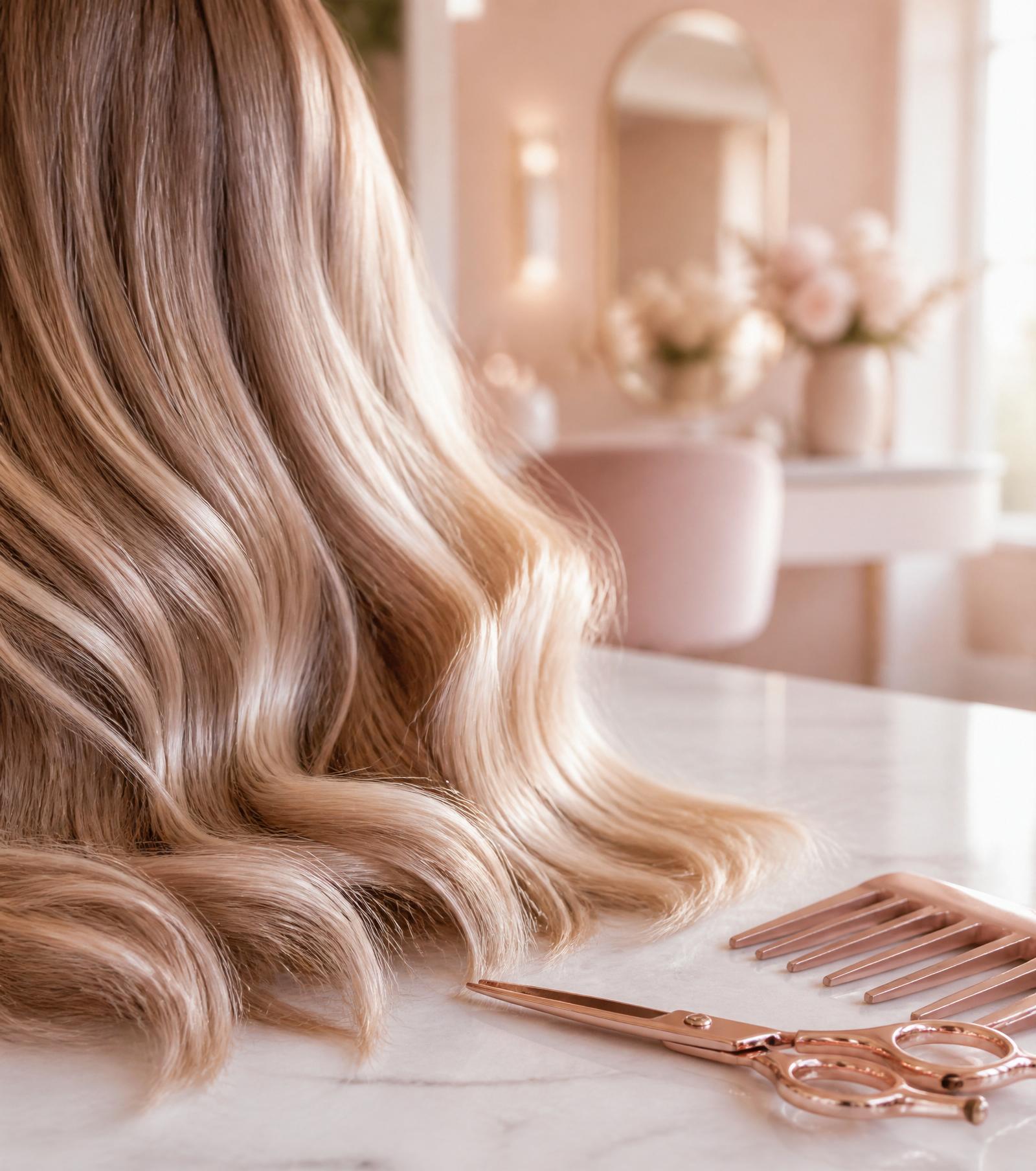 Beautifully styled hair with rose gold salon tools at Studio Nine