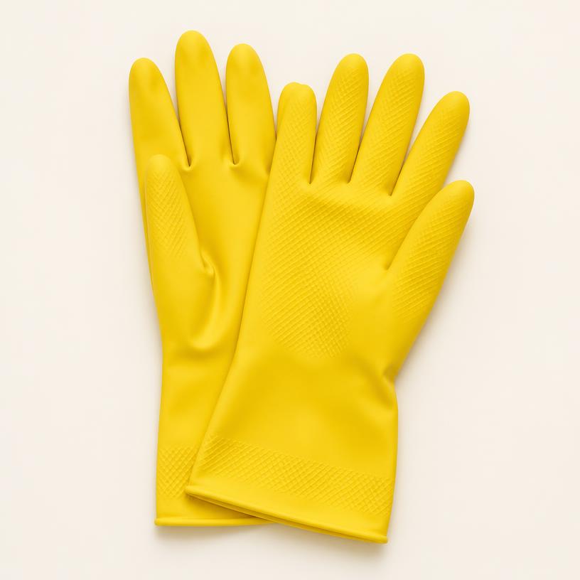 Pair of yellow rubber cleaning gloves